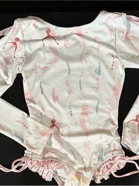 Long-Sleeve Girls One-Piece Swimsuit in Light Pink Mermaid Print